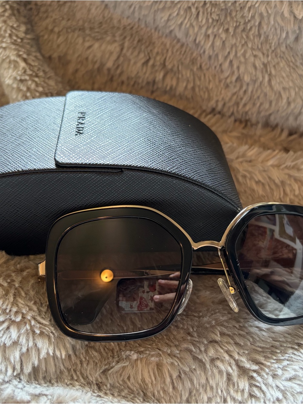 Prada Black Square Women's Sunglasses with Gold Trim